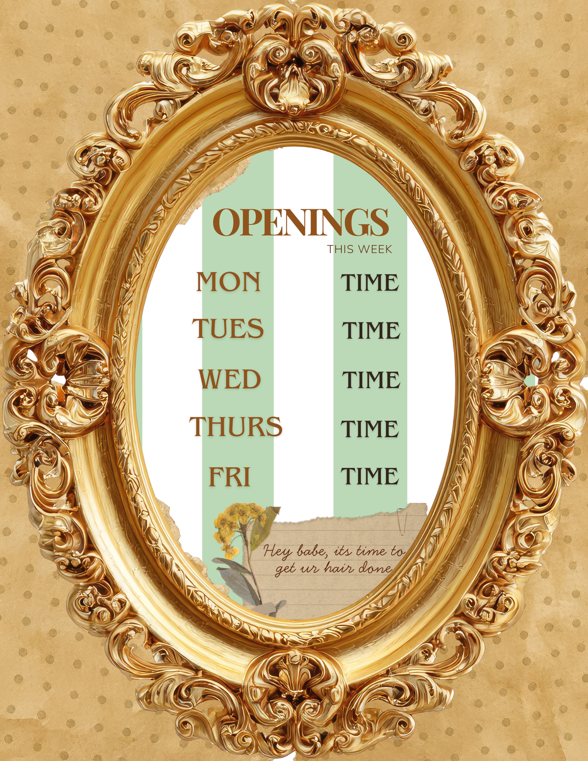 Editable Salon Openings Canva Template | Weekly Hair Appointment Availability Flyer