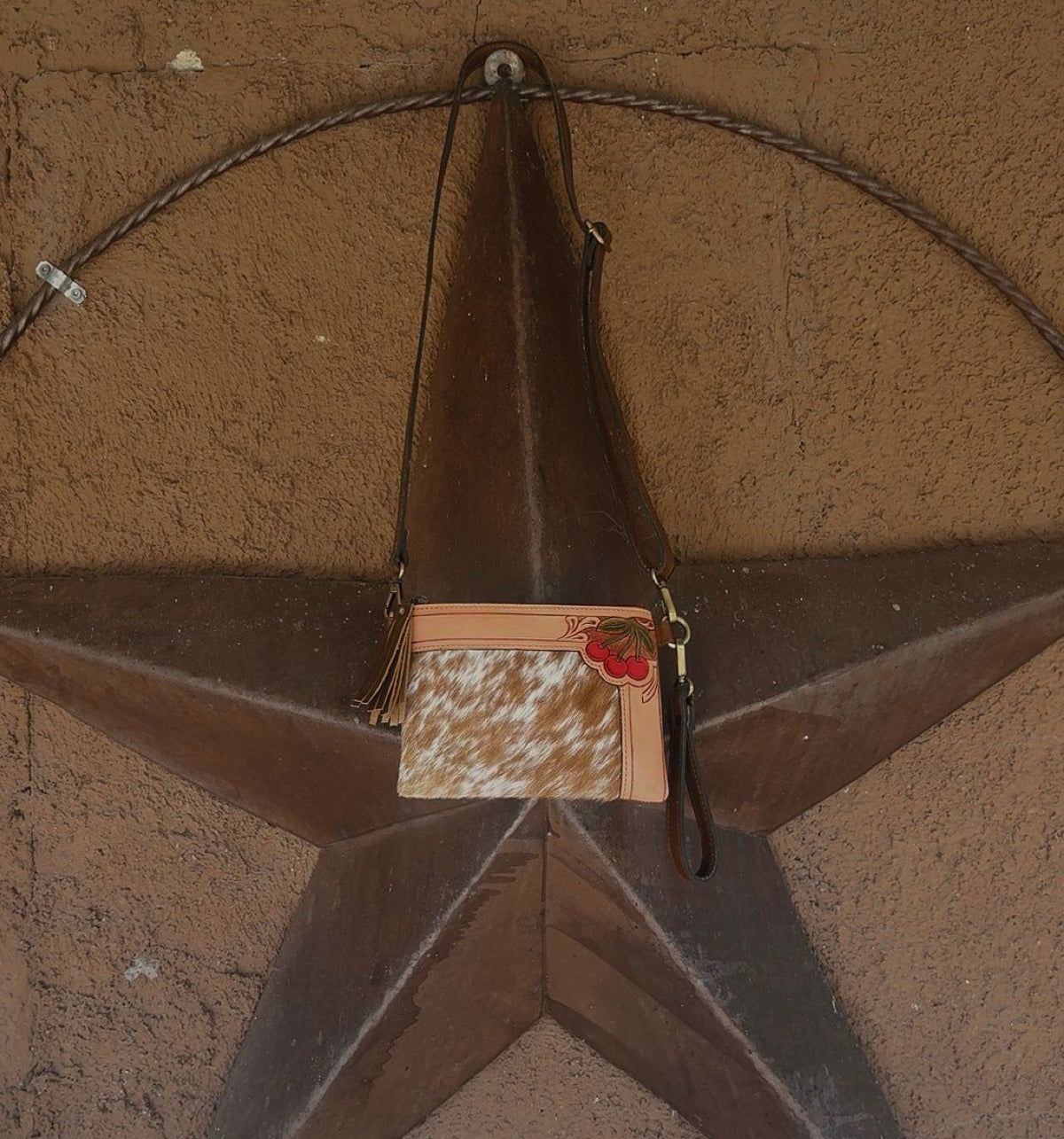 Cherry Cowhide Purse Crossbody
with Wristlet